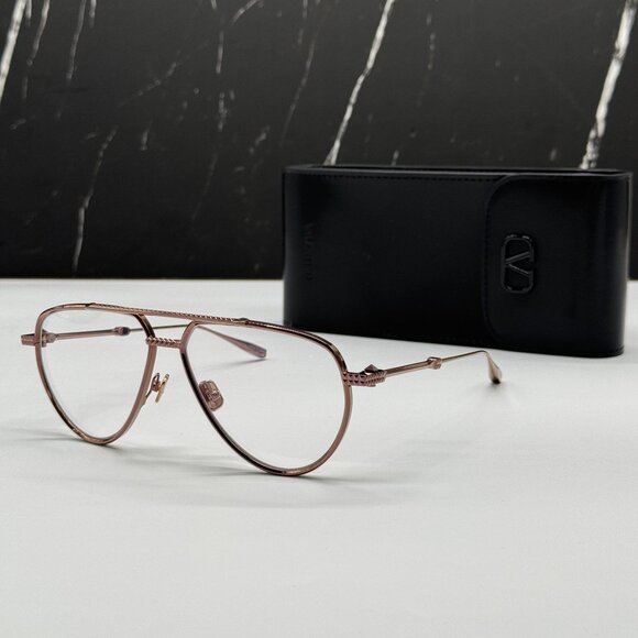 NEW VALENTINO V-STUD-II VLX-133C AVIATOR UNISEX GOLD ROSE EYEGLASSES - Picture 2 of 10